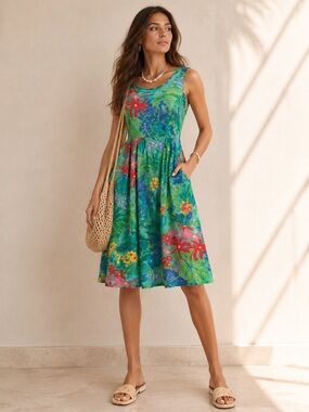 Jams World Tropical Cotton Sundress Pockets Aloha Print Vintage Surf Core Sz S